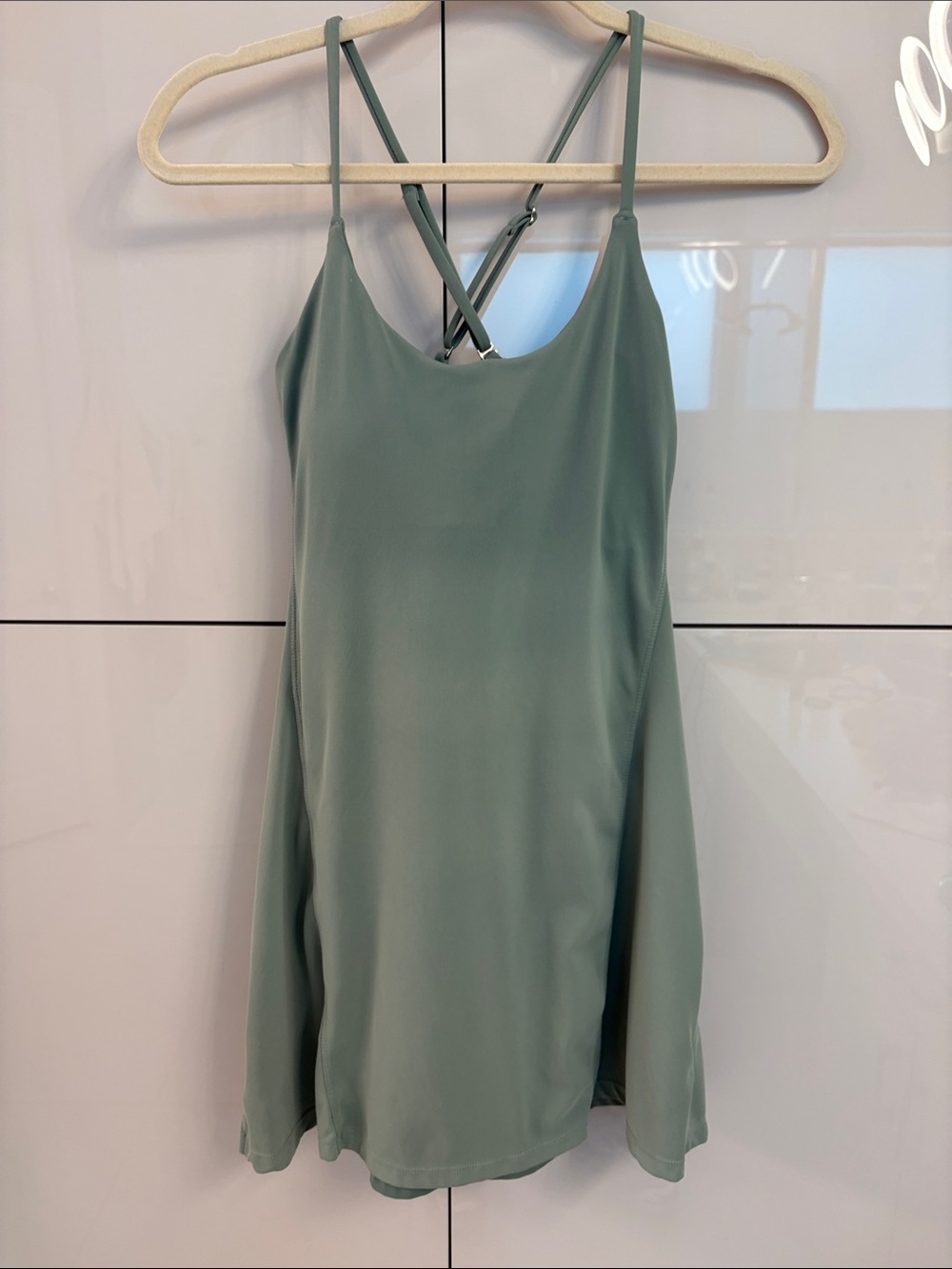 Scoop Neck Spaghetti Strap Slip Dress in Sage Green